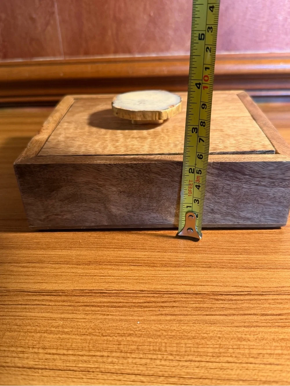 Pier 1 Decorative Wood Box Agate Slice Knob Jewelry Trinket Box Made in India